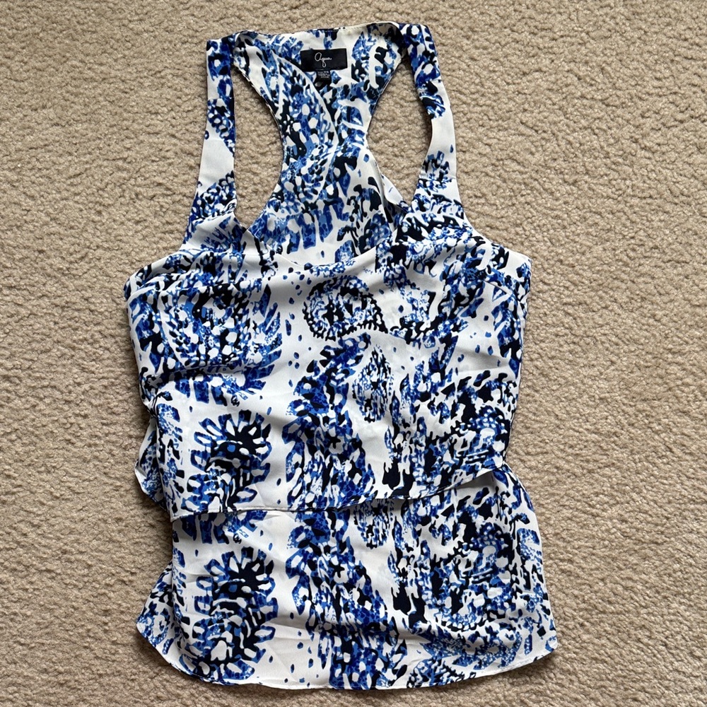 Aqua Blue and White Patterned Women's Top